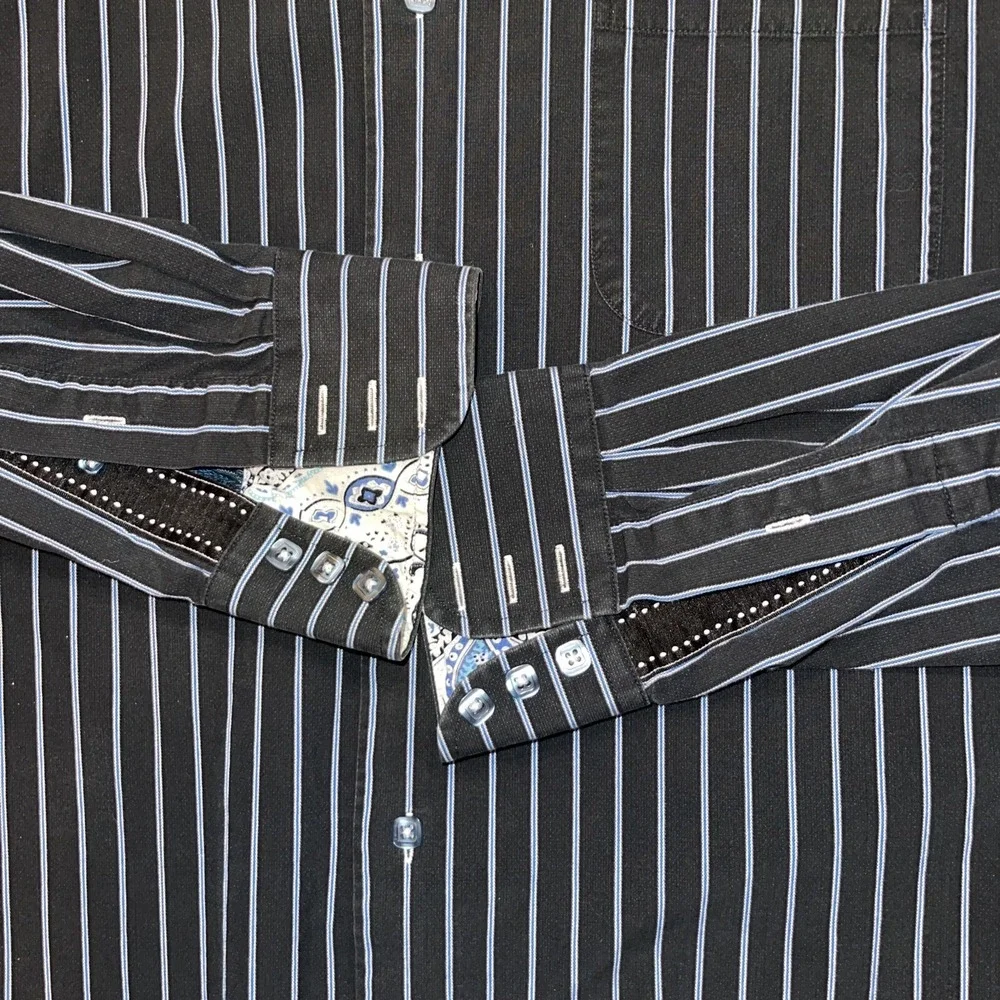 Luchiano Visconti Men's XL Blue Striped French Cuff Dress Shirt Cotton